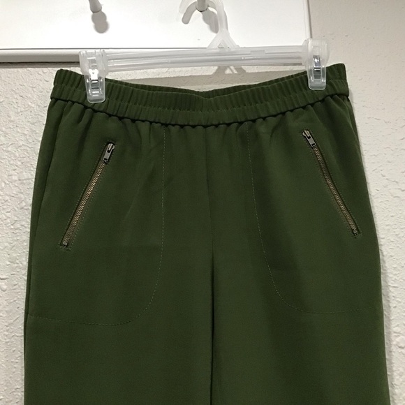 J. CREW Turner Pant Joggers Crepe Olive Green Elastic Waist Zipper Pockets Sz 0 - Picture 3 of 7